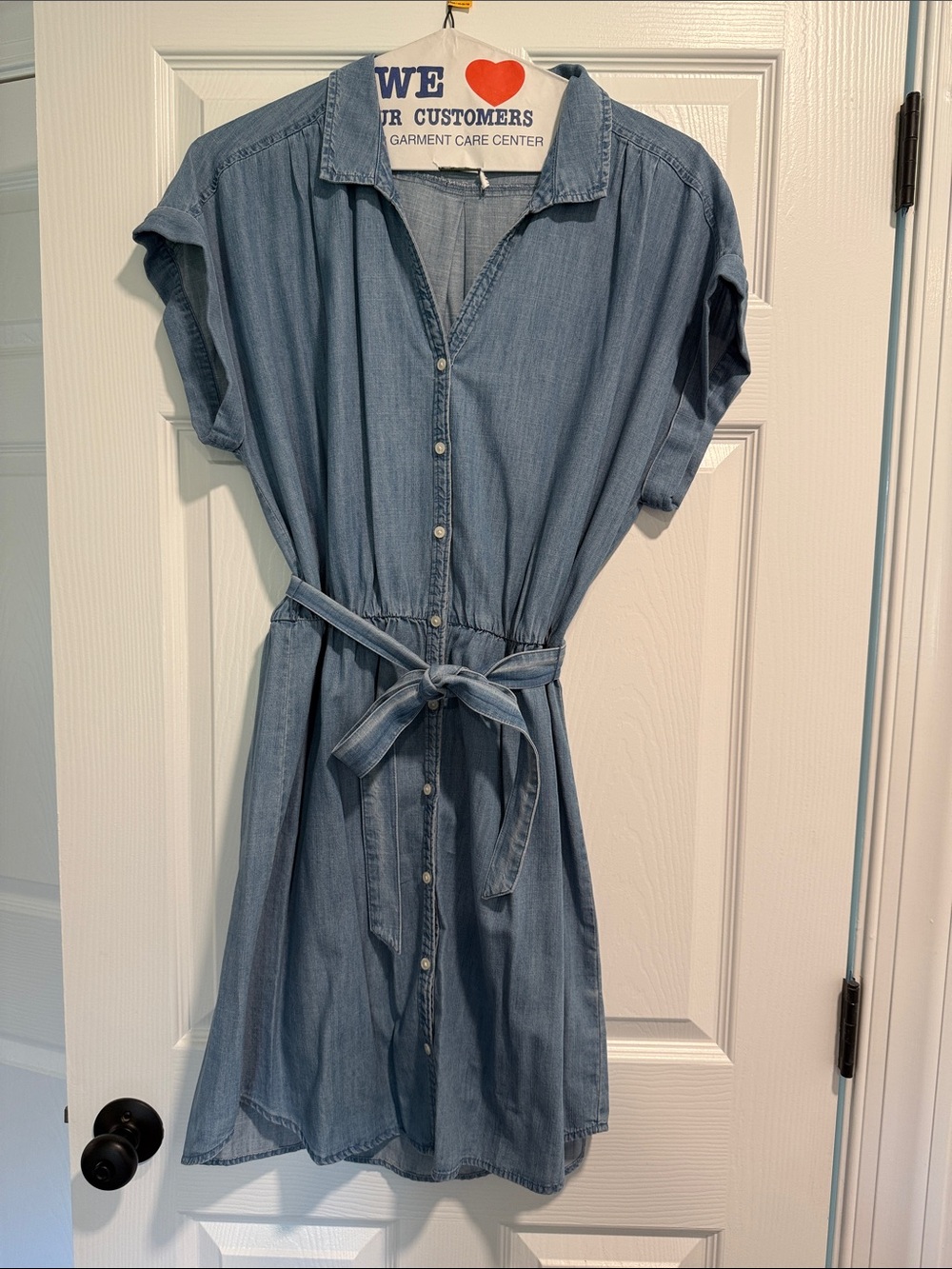 Casual Chambray Shirt Dress - Blue